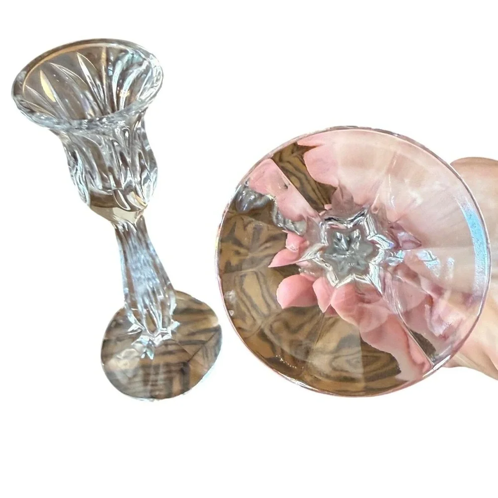 Vintage Crystal Tulip Candlesticks Unmarked Lead Crystal Candle Holders 8 Inch